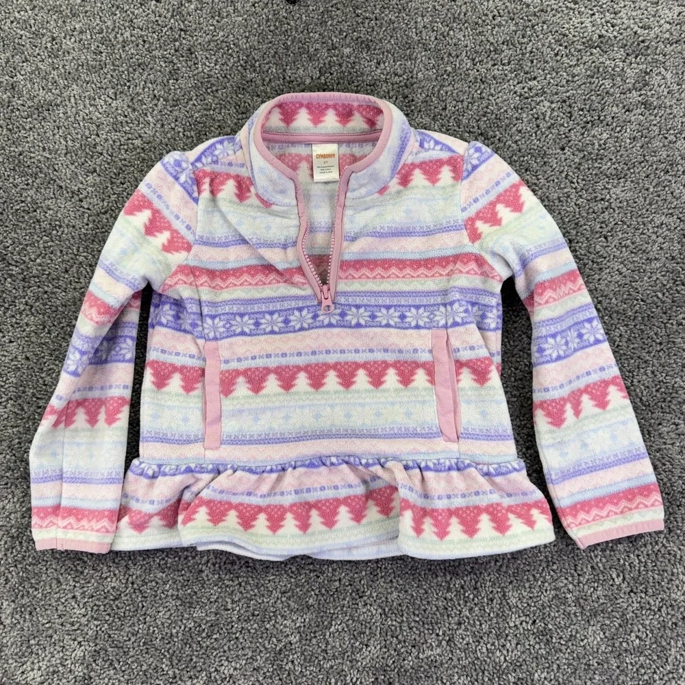 Gymboree Sweatshirt Girls 5T Multicolor Fair Isle Fleece 1/4 Zip Ruffle Winter